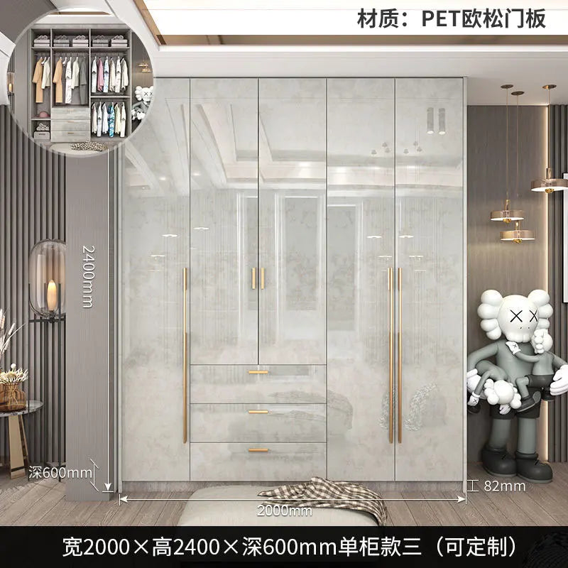 Glass Door Modern Wardrobe With Ample Storage And Brass Hardware — Pale Gray | KIMLUD