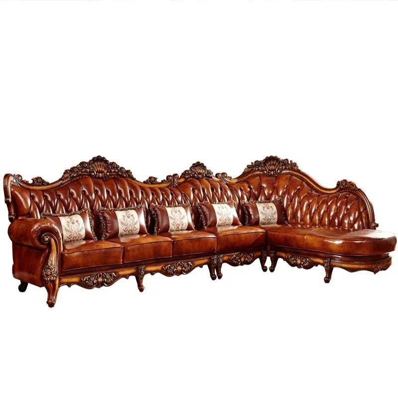 Wood Brown European Sofas Waterproof Armrest Luxury Floor Lounges Couch Puffs Nordic Designer Canape Salon Furniture Home