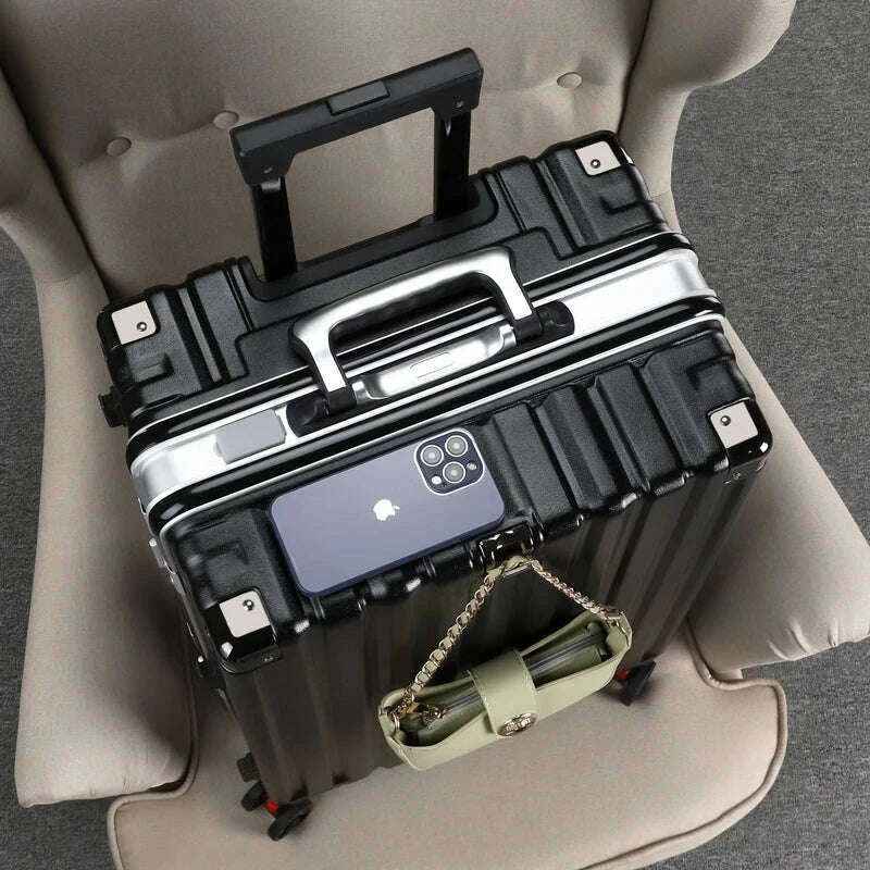 KIMLUD, Aluminum Frame Suitcase 20 inch Boarding Cabin Rolling Luggage Trolley Case Password Suitcases on Wheels Men and Women Students, KIMLUD Womens Clothes