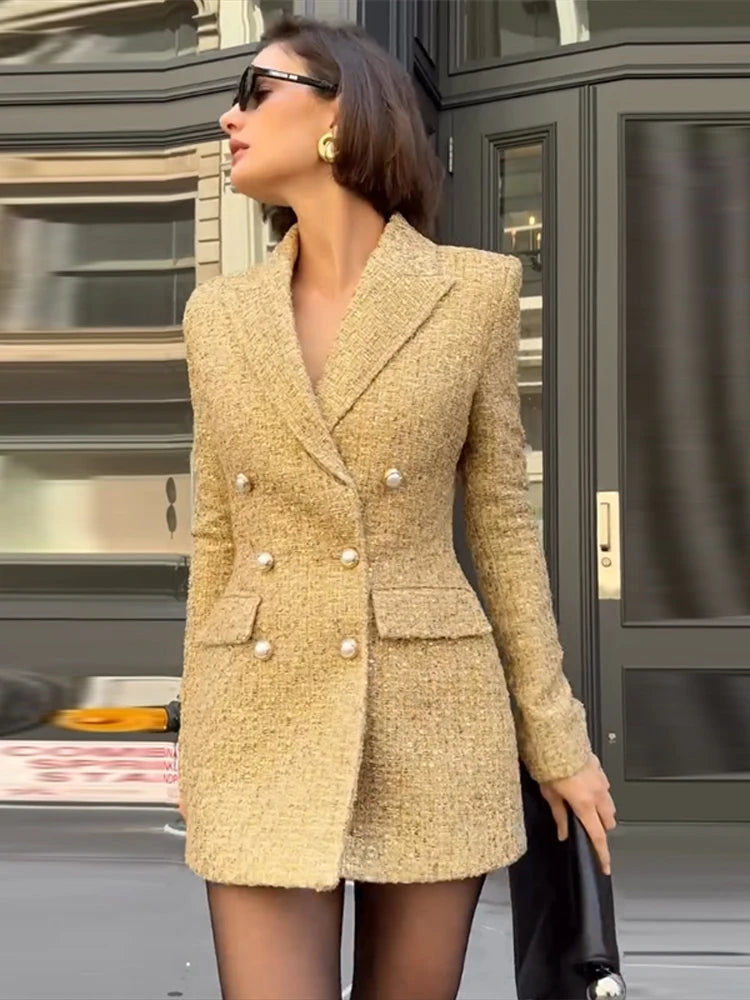 Sequin Paillette Blazer Coat Double Breasted Lapel Silhouette With Shiny Finish — Black | KIMLUD