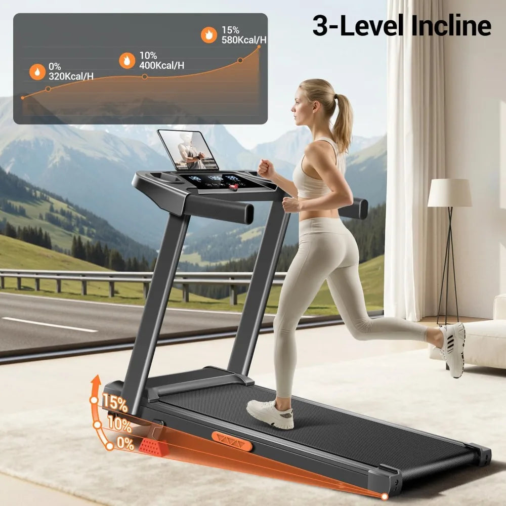 Foldable Treadmill 3-in-1 Incline 16% Quiet Motor — Grey | KIMLUD