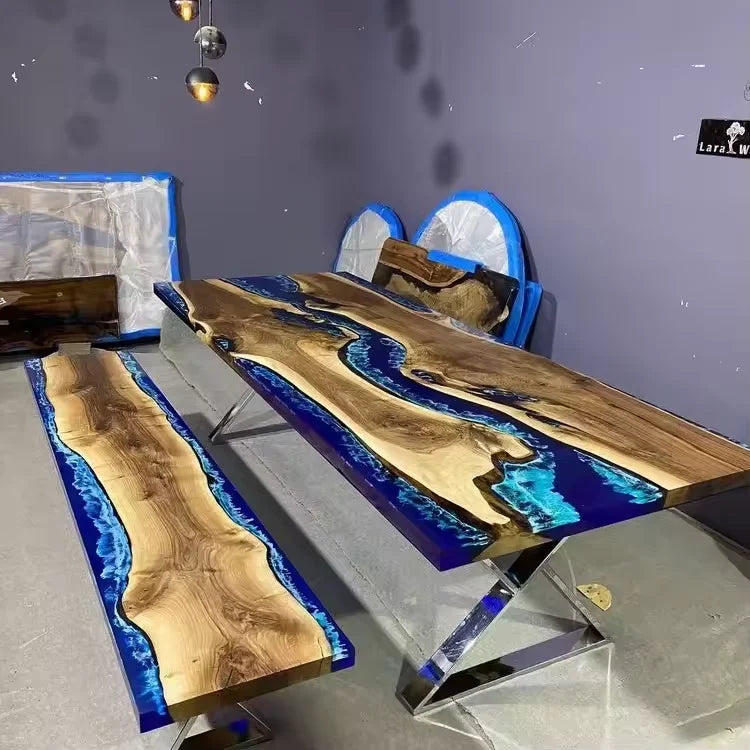 KIMLUD, Wholesale Low Price Solid Walnut Coffee Kitchen Restaurant River Epoxy Dining Table, KIMLUD Womens Clothes