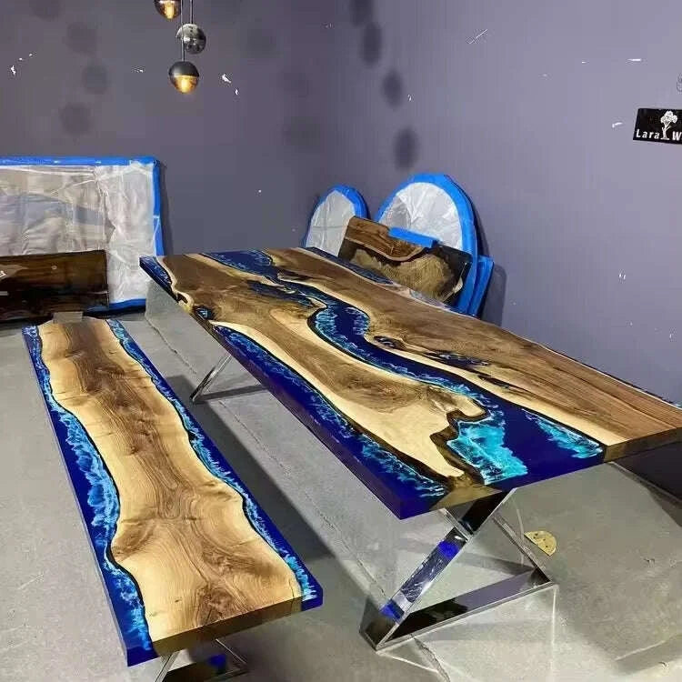 KIMLUD, Wholesale Low Price Solid Walnut Coffee Kitchen Restaurant River Epoxy Dining Table, KIMLUD Womens Clothes