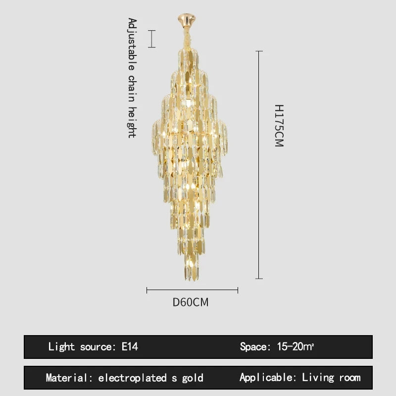 Duplex Building Chandelier Villa Living Room Crystal Lamp Hotel Luxury Chandelier High-end Spiral Staircase Long Chandelier