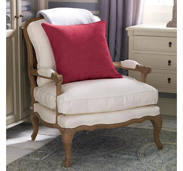 French farmhouse antique wooden armchair lounge living room furniture with stool accent chair
