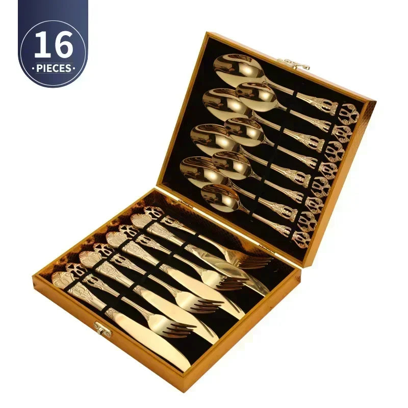 Gold-Plated Stainless Steel Cutlery Set Royal European Spoon Fork Collection — Golden | KIMLUD