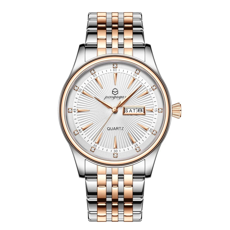 PENGAGAR Luxury Men's Watches Waterproof Stainless Steel Luminous Men Watch Date Chronograph High Quality Quartz Male Wristwatch
