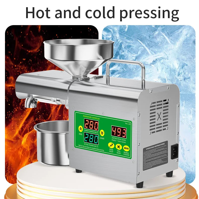 Stainless Steel Oil Press Machine 600W Intelligent Cold And Hot Press — Silver | KIMLUD
