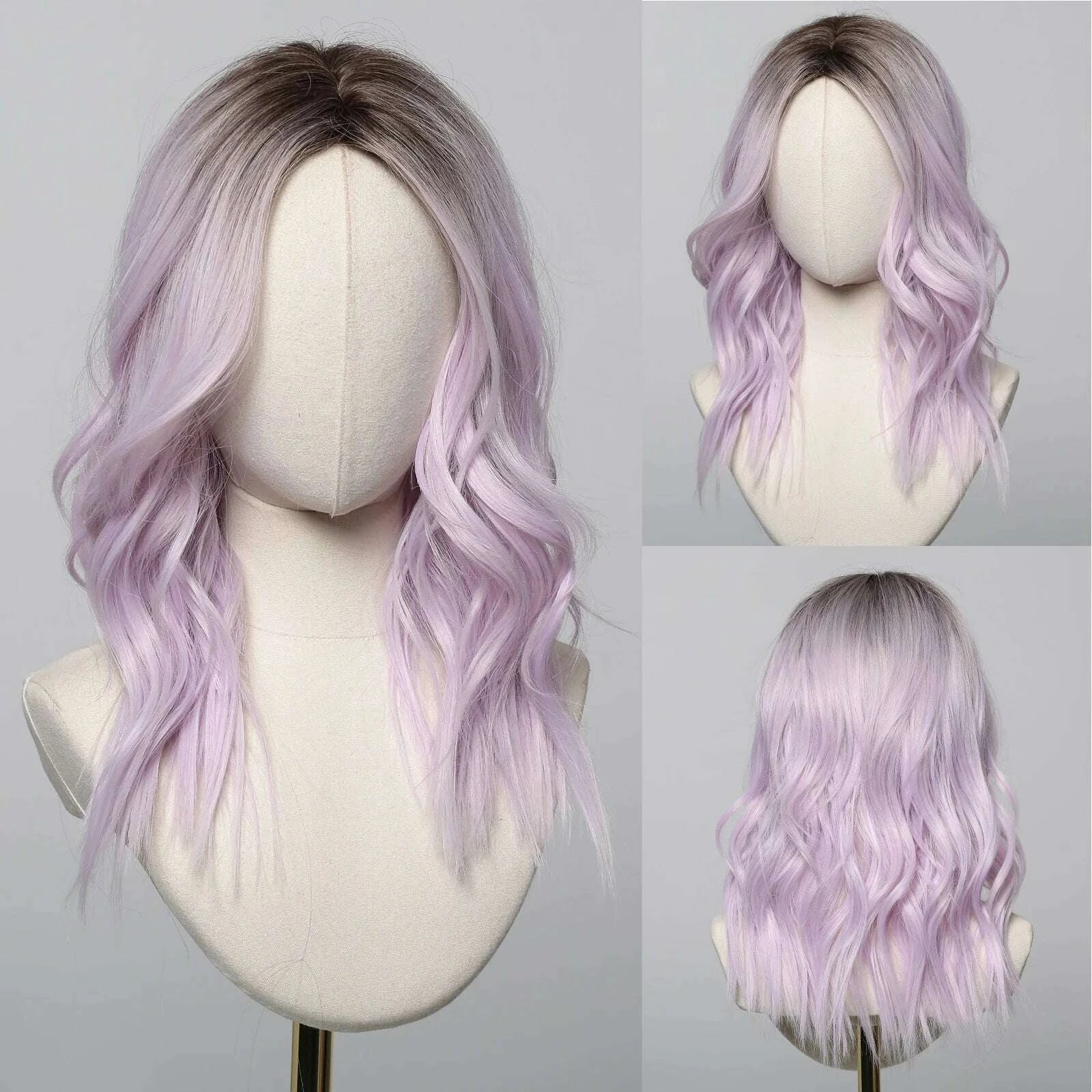 KIMLUD, Golden Blonde Mixed Synthetic Wig Dark Root Wavy Hair With Side Bangs for Women Daily Party Cosplay wig Heat Resistant Fiber, KIMLUD Womens Clothes