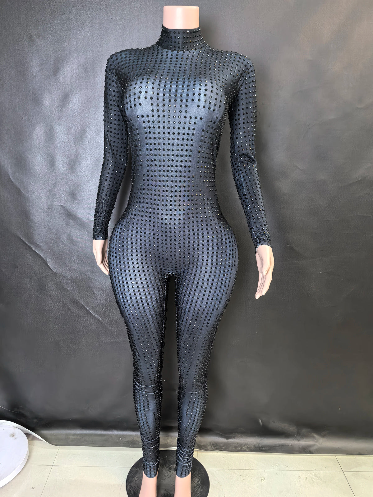 Crystal Long Sleeve Romper – Sparkly Bodycon Silhouette – Rayon | KIMLUD