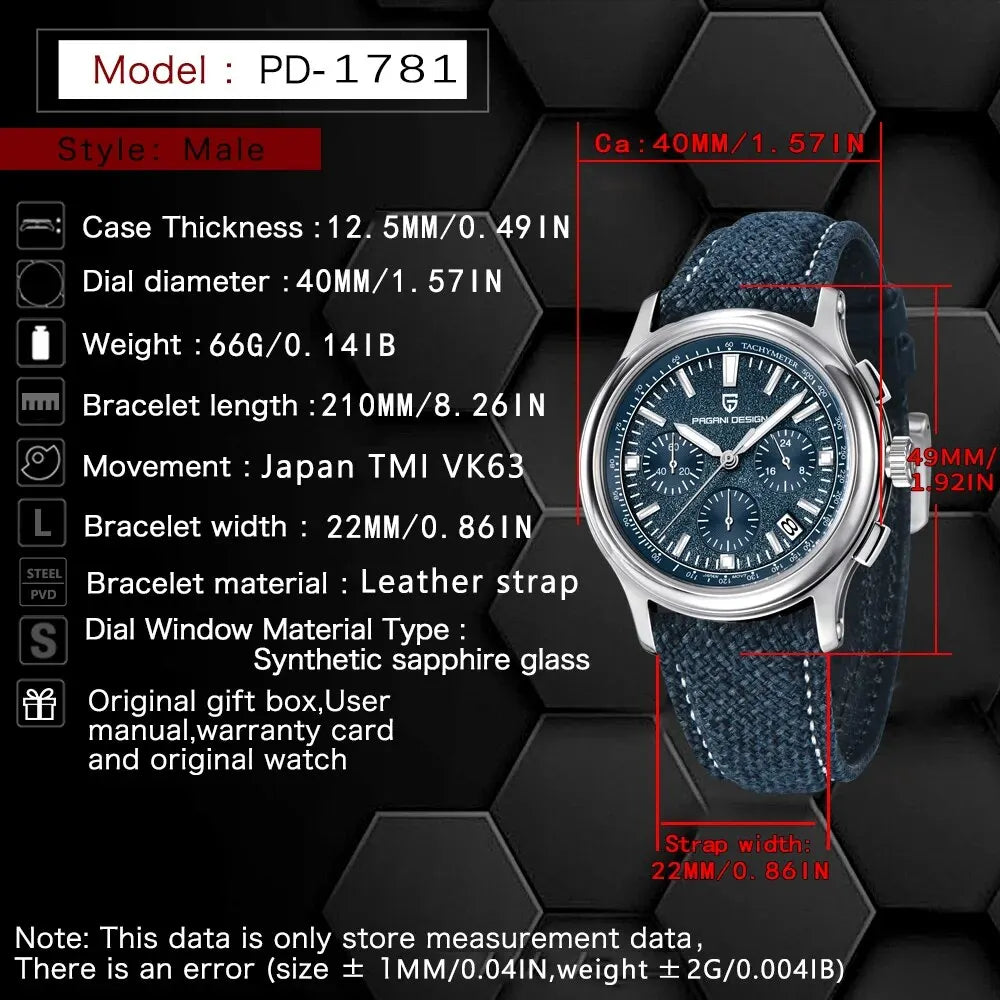 New PAGANI DESIGN 40MM Multifunctional Men's Quartz Watch Luxury Sapphire Glass AR Coated Chronograph Men's Watch
