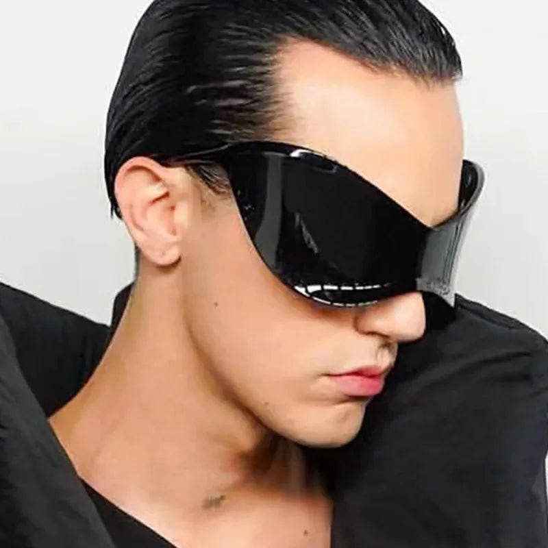 Metallic Mirrored Wraparound Sunglasses — Silver | KIMLUD