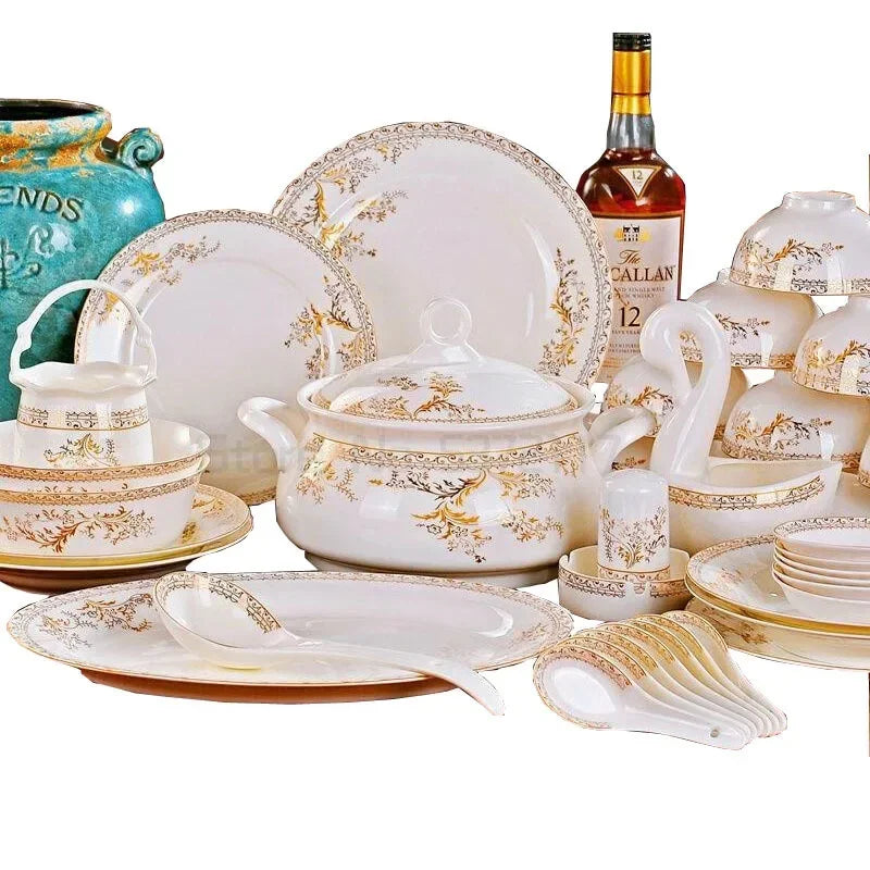 Porcelain Dinner Set Bone China Tableware Ceramic Dish Ensemble Dinnerware Collection Elegant Diner Service Kit
