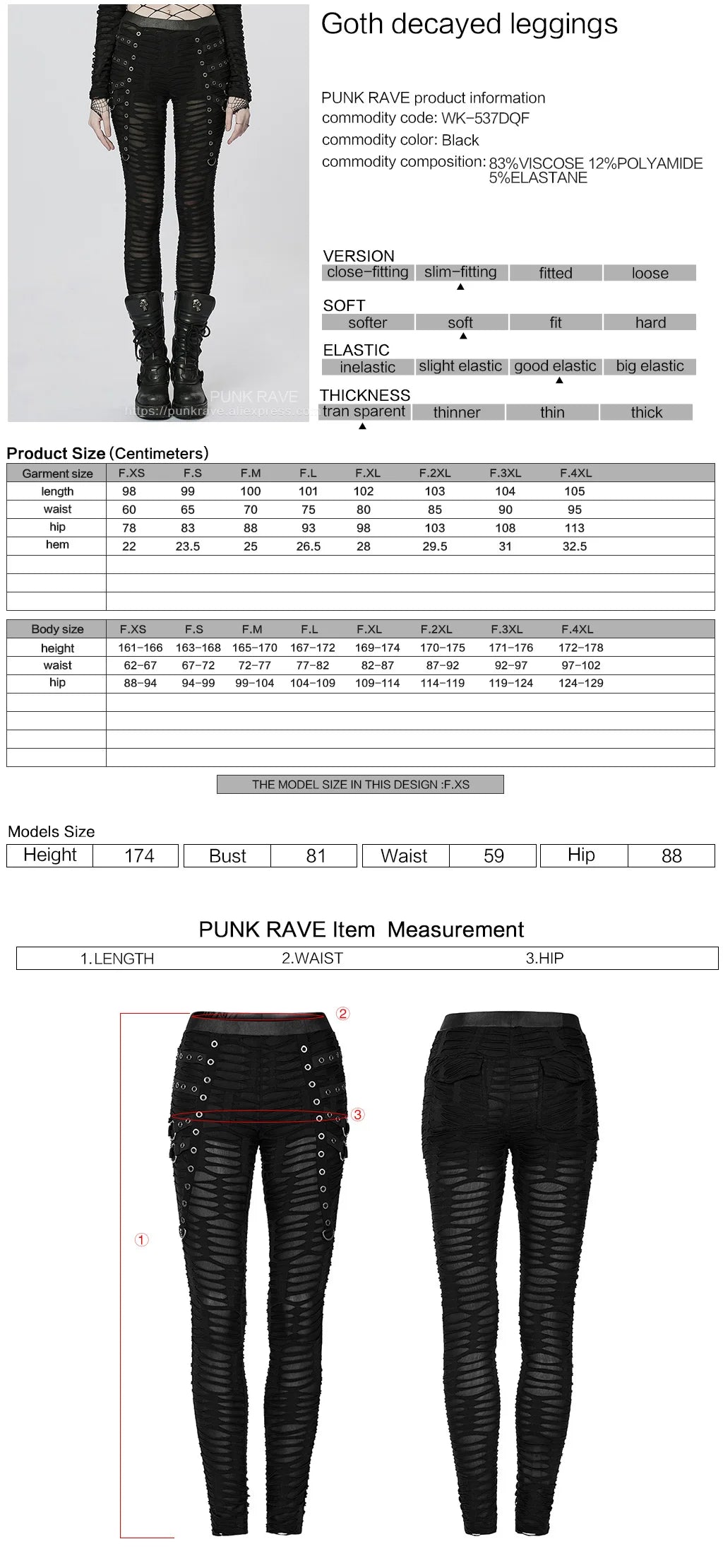 PUNK RAVE Women's Gothic Decayed Slim-fit Leggings Punk Meta Eyelets Webbing Personality Thin Black Pants Spring/summer