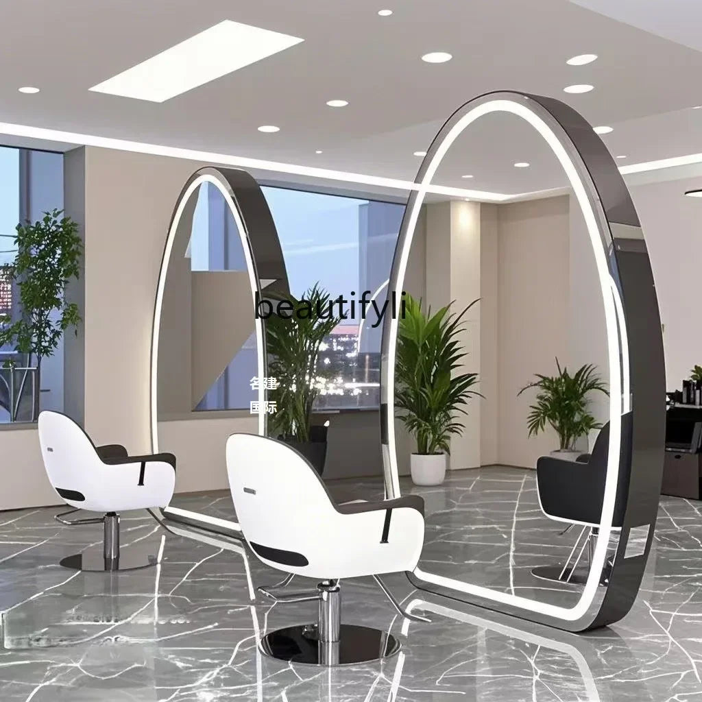 AY7Hairdresser mirror, special hairdresser mirror table double-sided floor mirror with lamp, light luxury high-end