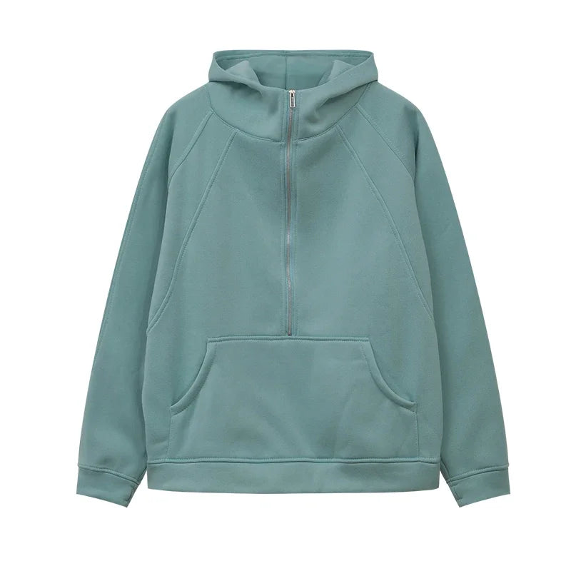 Plush Sweater Half-Zip Hooded Knit With Cozy Thermal Lining And Soft Handfeel — Black | KIMLUD