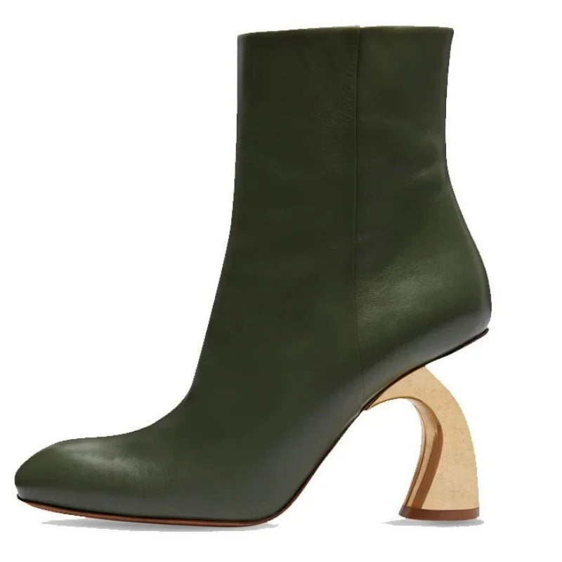 Metallic Ankle Boots Square Toe — Forest Green | KIMLUD