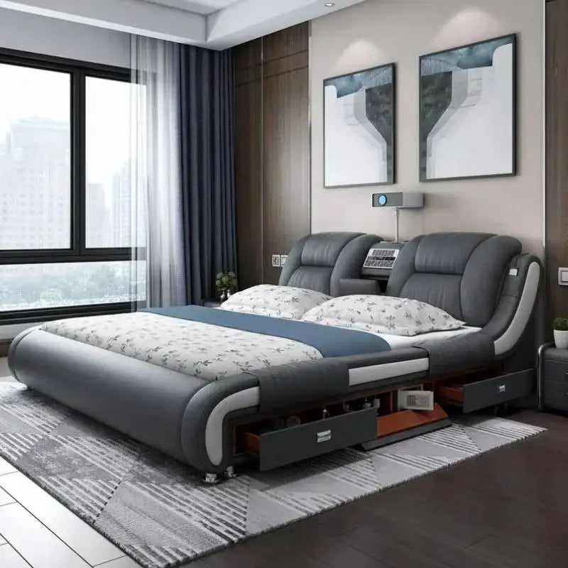 Queen Luxury Modern Double Bed Storage Multifonction Bedroom King Double Bed White Frame Smart Cama Box Casal Room Furniture