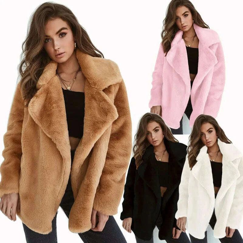 KIMLUD, Fashionable autumn and winter WISH jacket sexy plush lapel slim jacket, KIMLUD Womens Clothes