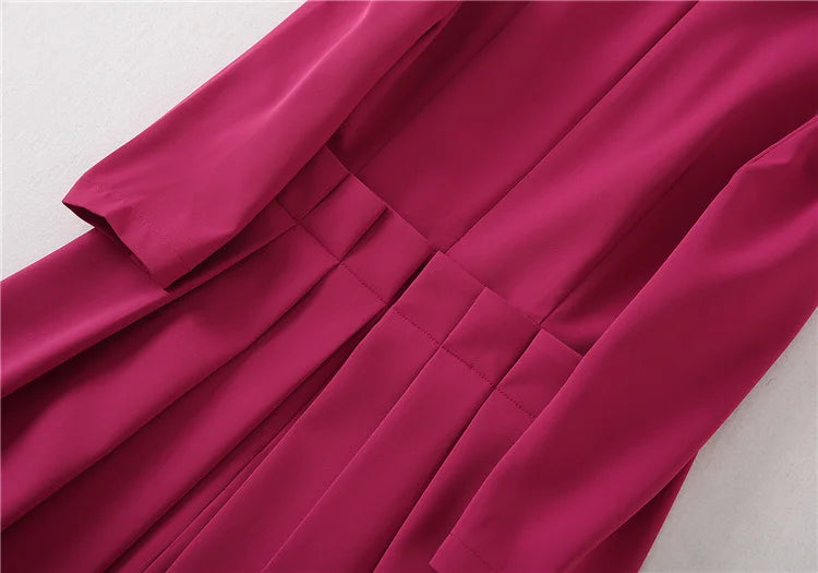 Pleated Jacquard Midi Dress Fit-and-Flare — Fuchsia | KIMLUD
