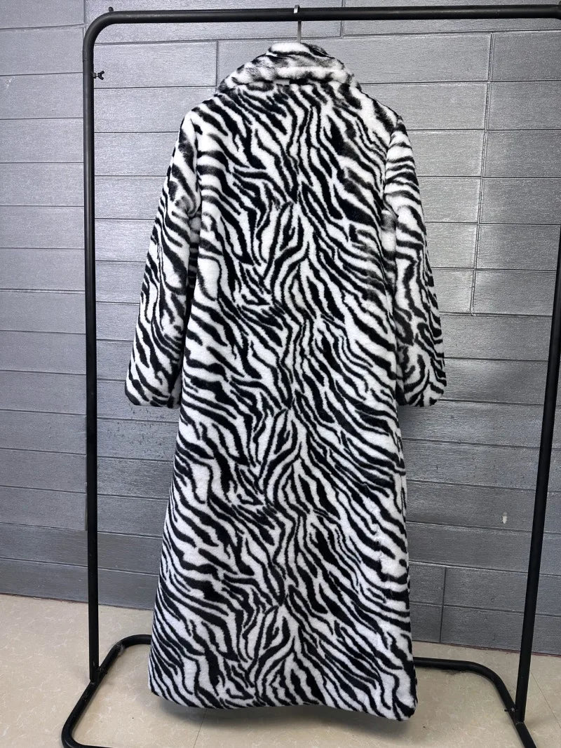 Fur Coat – Faux Rabbit Hair – Leopard Print Overcoat X-Long | KIMLUD