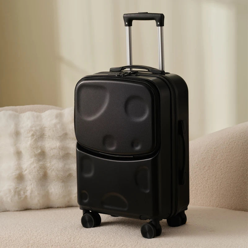 New Suitcase Front Opening Luggage with USB Cup Holder Girl Travel Wheeled Suitcases 18 20 26 Inch Suitcase Trip Cabin Carry-on