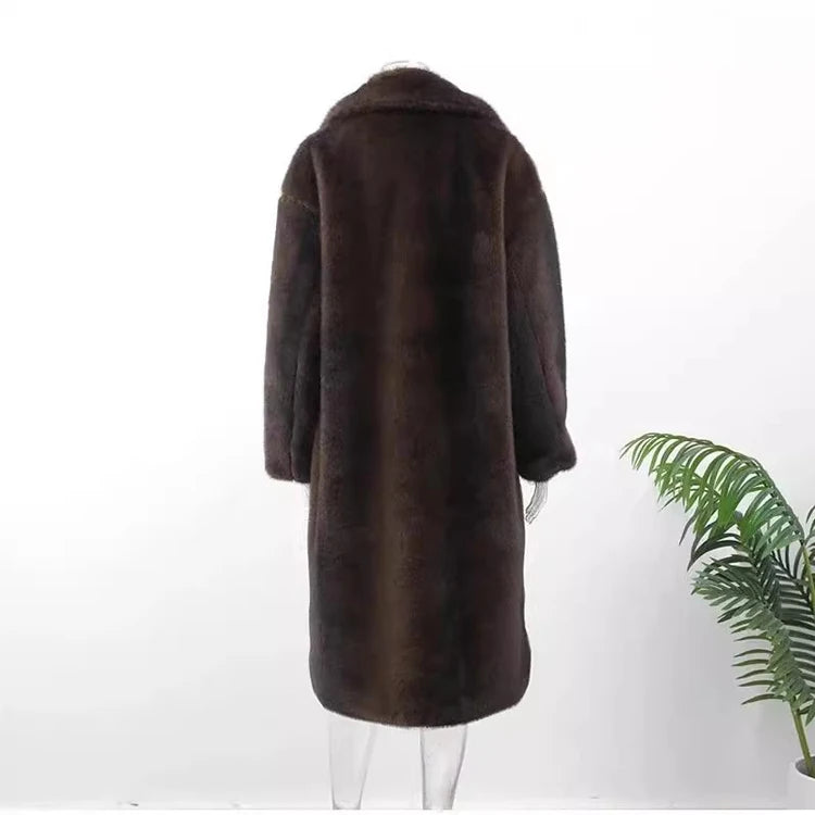 New women's autumn-winter fur coat imitation mink coat women's long whole mink mink fur suit collar casual