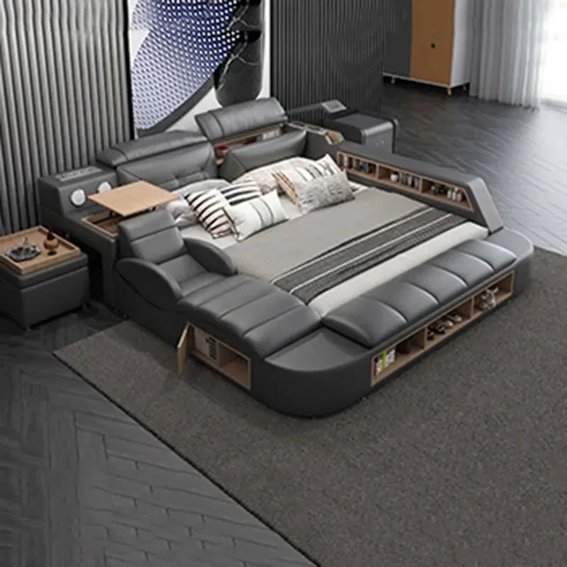 Adjustable Electric Double Bed Frame with Massager - Modern Multifunctional King Size Furniture Set