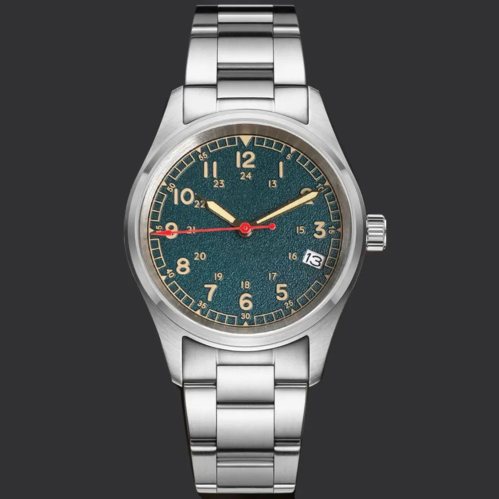 Tandorio 20ATM Waterproof Diver 36mm Field Watch Men NH35 Mechanical Movt Black White Dial Luminous Sapphire Glass 3.8 Auto Date