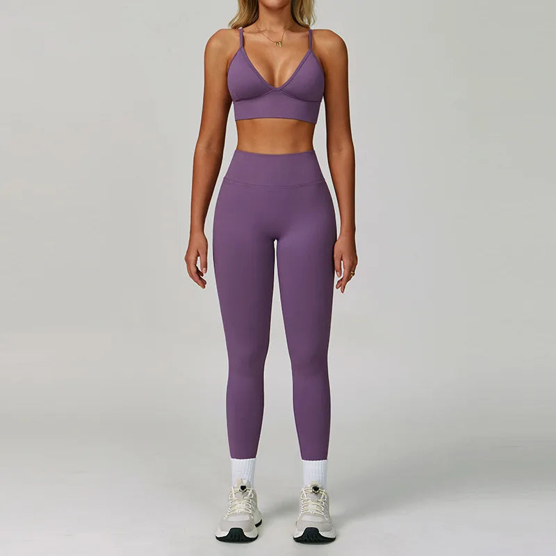 Seamless Nylon-Elastane Yoga Set High Waist Breathable — Crimson Red | KIMLUD