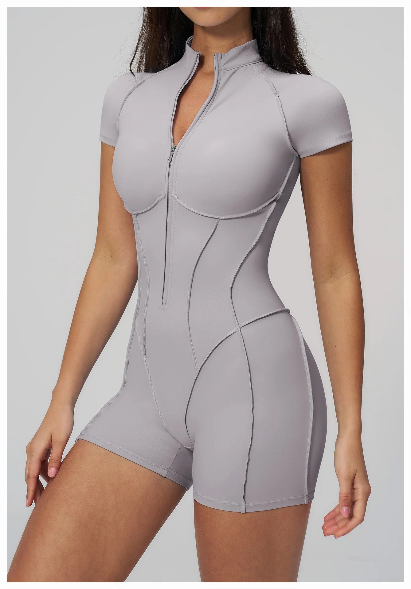 Performance Stretch Jersey Zippered Yoga Bodysuit Short Sleeves For Studio To Street — Red | KIMLUD