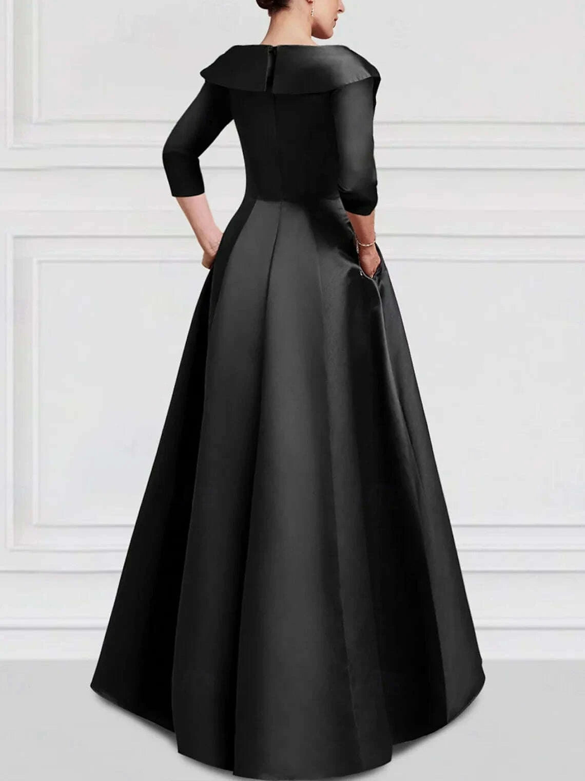 KIMLUD, Black A-Line Evening Gowns Vintage Embroidered Elegant Dress Formal V Neck Pocket Satin Beading Appliques 2025 free customized, KIMLUD Womens Clothes