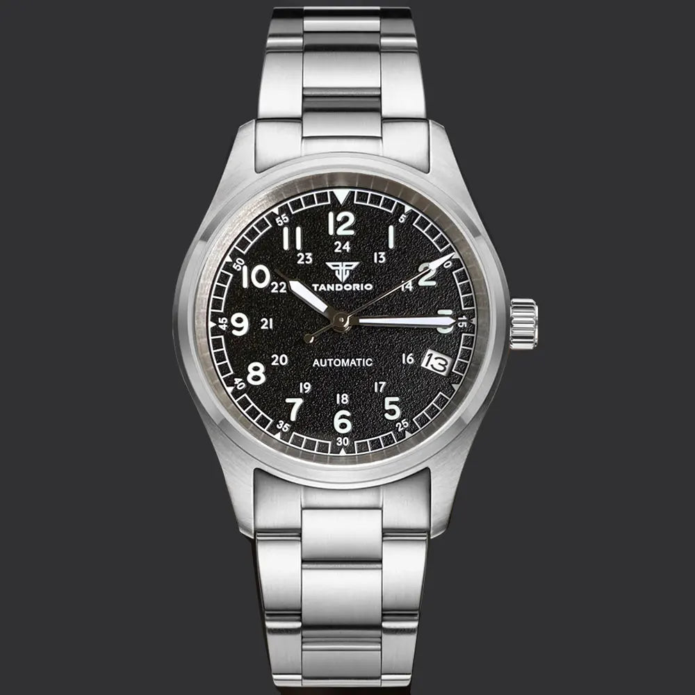 Tandorio 20ATM Waterproof Diver 36mm Field Watch Men NH35 Mechanical Movt Black White Dial Luminous Sapphire Glass 3.8 Auto Date