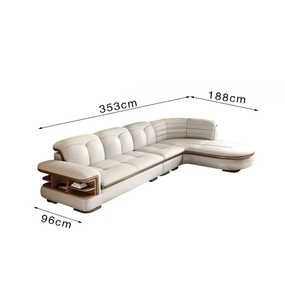 Genuine Leather Solid L-Shaped Sofa — Black | KIMLUD