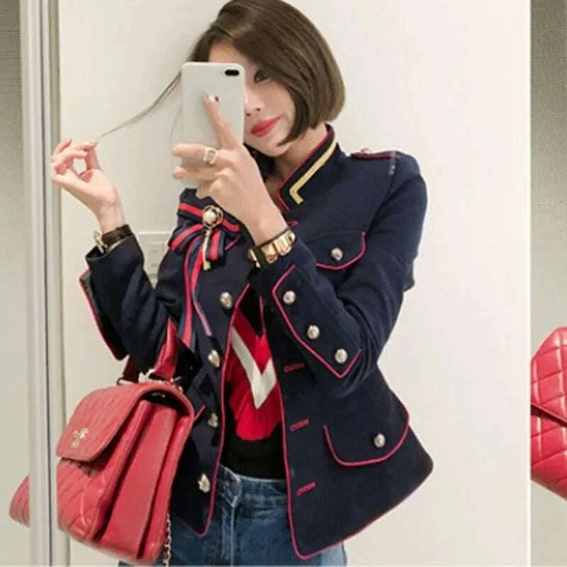 KIMLUD, Women's Vintage Stand Collar Single-breasted Long Sleeve Short Jacket Autumn/winter Fashion Slim Fit, KIMLUD Womens Clothes