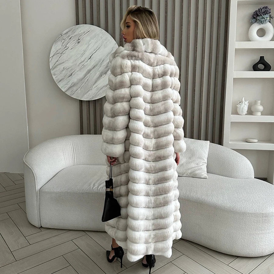 New Natural Rabbit Fur Coats Women Long Real Rex Rabbit Fur Jacket Winter Warm Fur Coat Best Selling Women
