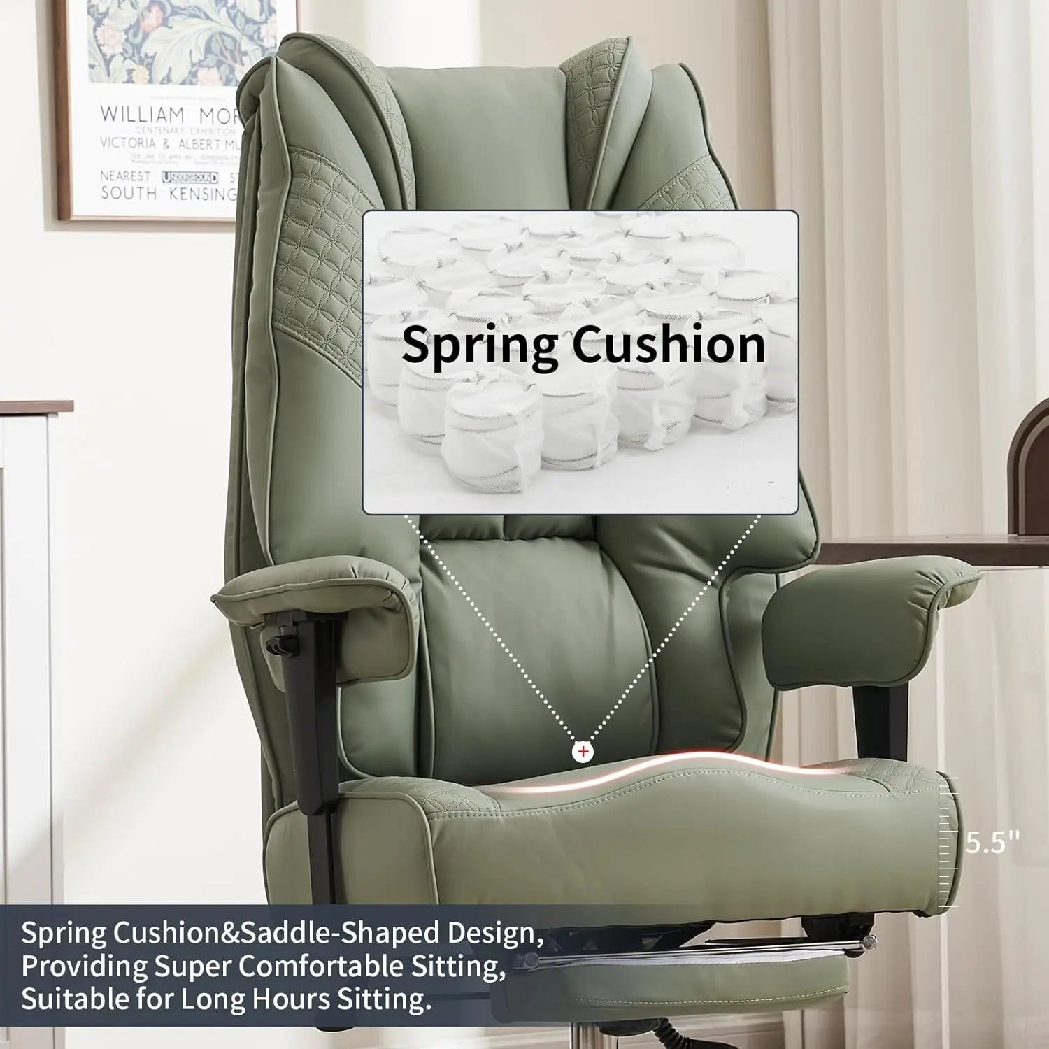 Ergonomic Executive Office Chair with Footrest, 400lbs Capacity, Lumbar Support for Back Pain Relief in Light Green