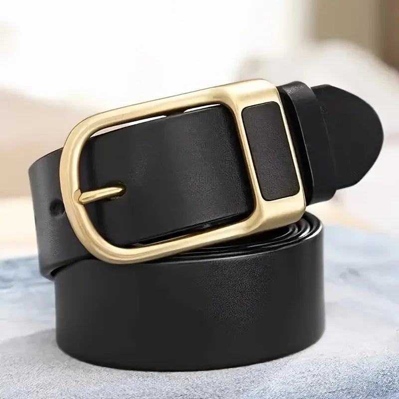 PU Leather Belt Coboy Style Pin Buckle 3.8cm Width For Everyday Business Casual — Dark | KIMLUD