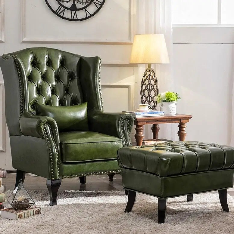 Leather Chesterfield Armchair With Nailhead — Black | KIMLUD