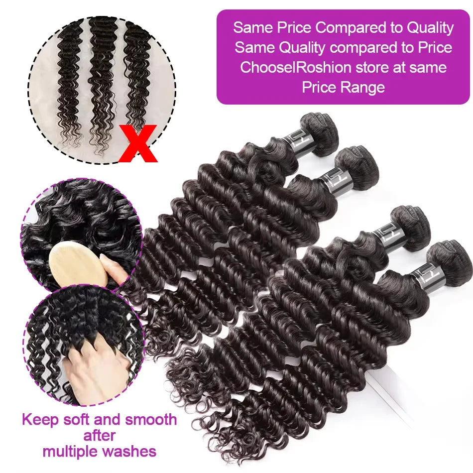 Deep Wave Hair Bundles 30-Inch Brazilian Weave — Natural Black | KIMLUD