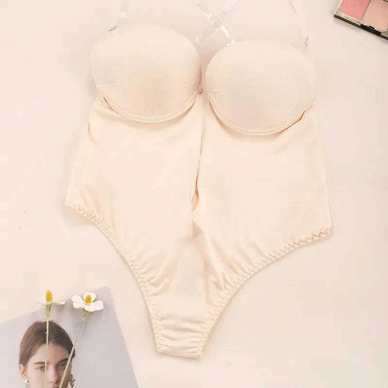 KIMLUD, Women Body Shaper Bra Backless Bodysuits Thong Invisible Tummy Control Shapewear Girdle Sheath Slimming Underwear Push Up Corset, KIMLUD Womens Clothes