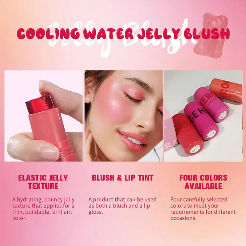 Jelly Blush Lip Gloss Stick for Lazy People to Contour, Even Skin Tone, Brighten and Color, Easy to Apply for Both Lips and Face