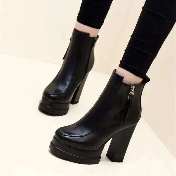 KIMLUD, Women Boots High Heels Zipper Boots-Women Clogs Platform Luxury Designer Female Shoes Round Toe Stiletto 2024 Lolita Fashion Rub, KIMLUD Womens Clothes