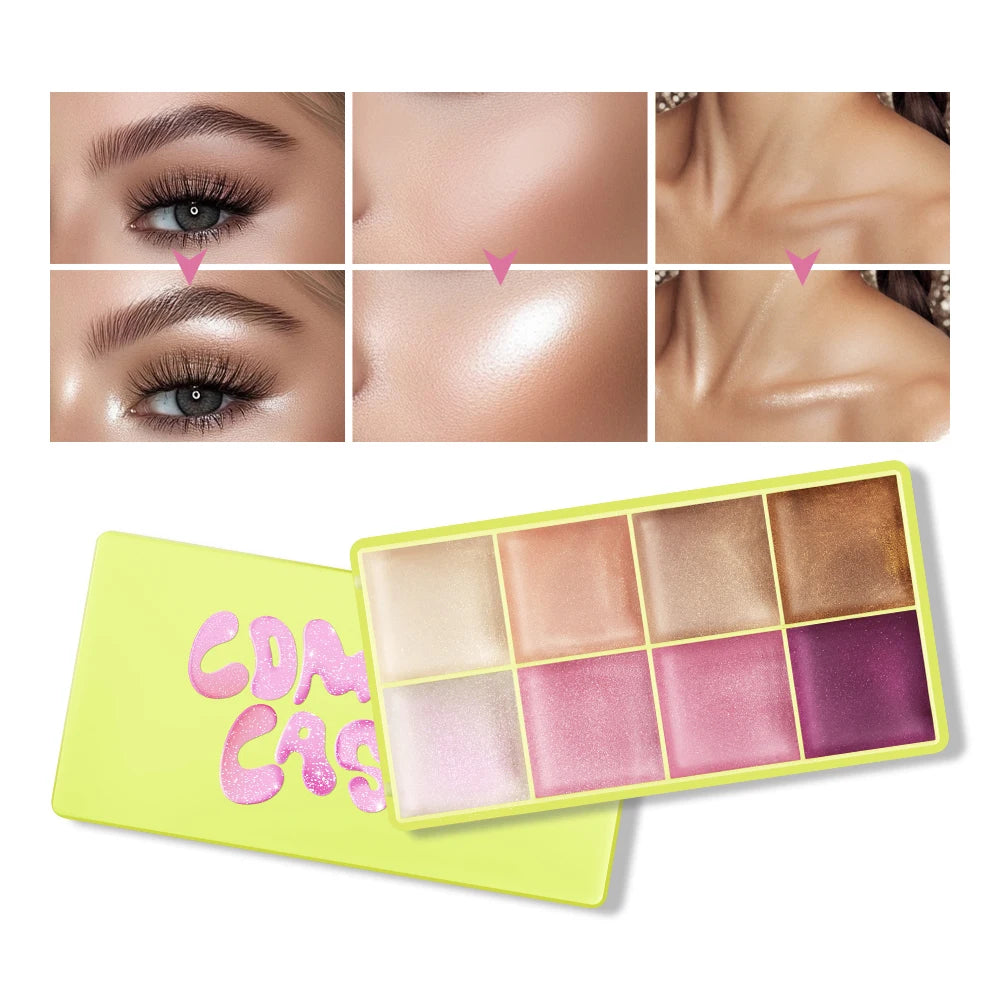 High Gloss Cement Case Cream Palette Set Makeup Matte & Shimmer Finishes with Pink Brown Nude Tones Long-Lasting Curve Case