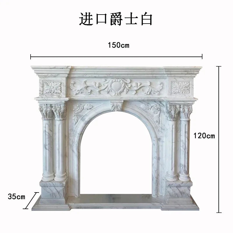 Marble Fireplace Stone Carving Living Room Decor — White | KIMLUD