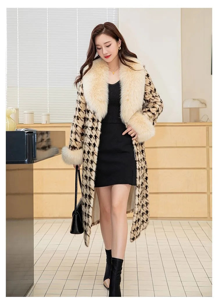 Women's Long Thickened Oversized Fox Fur Collar Warm Genuine Mink fur Coat Fashion New high quality Real Fur Coat