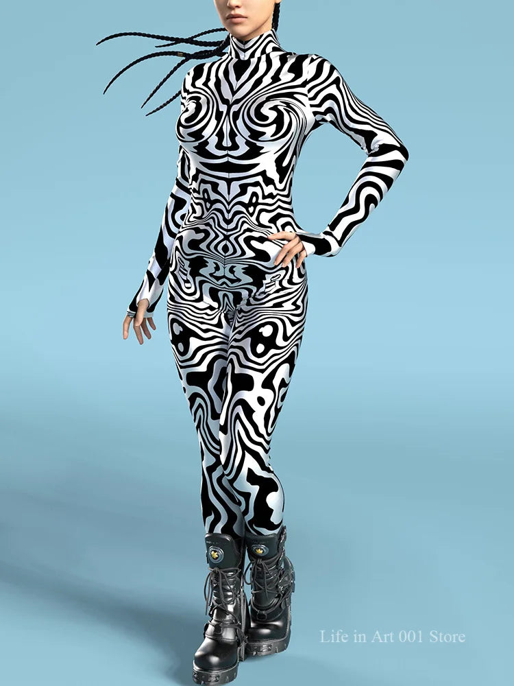 Zentai Suit – Patterned – Polyester – Black and White | KIMLUD