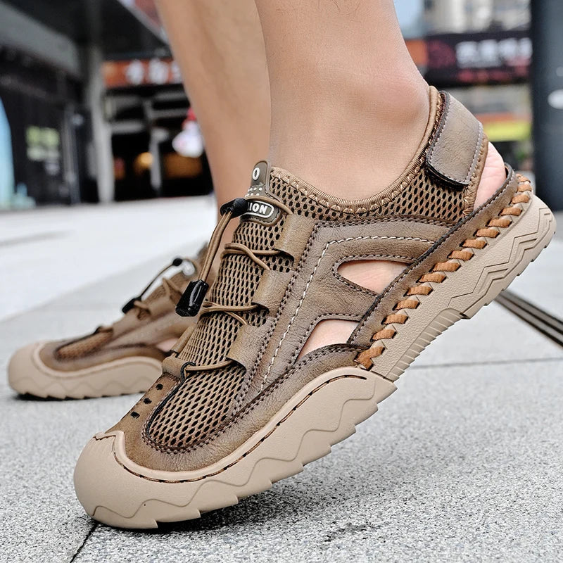 Mesh Sandals Ankle-Wrap Outdoor Casual — Sandstone Brown | KIMLUD