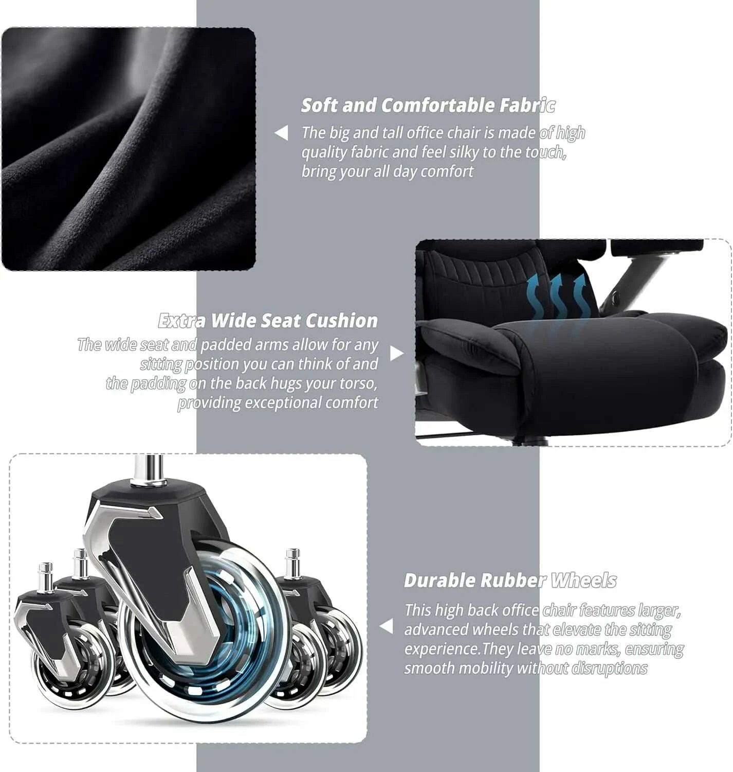 KIMLUD, Big & Tall Office Chair 700lbs, High Back Executive Cloth Chair with Adjustable Lumbar Support, 3D Arms, Plus Size Rubber Wheels, KIMLUD Womens Clothes