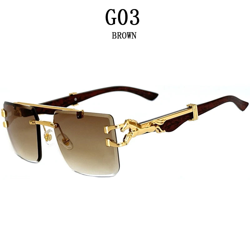 New In Sunglasses For Men Wooden Rimless Sunglasses Women Vintage Square Fashion Glasses Luxe Gafas De Sol Hombre Zonnebril Sun